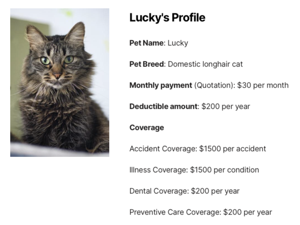 Pet insurance profile sample