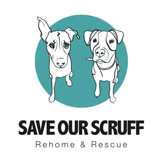 two dogs with caption save our scruff
